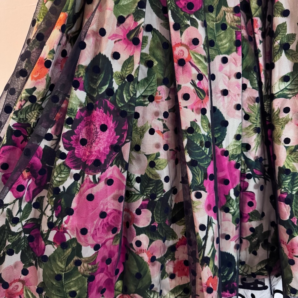 Eliza J Floral Polka Dot Fit and Flare Sleeveless Dress with Pink Belt Size 12 - Picture 3 of 7